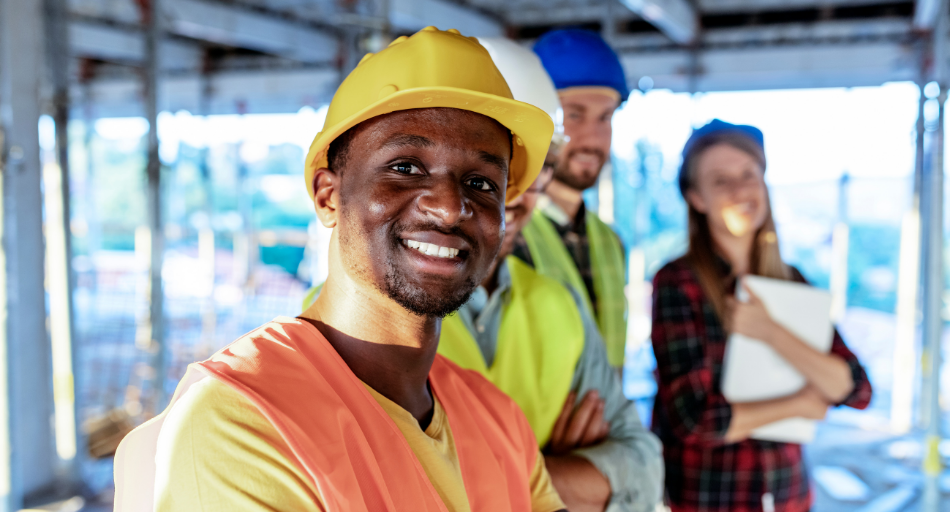 construction worker smiling into camera