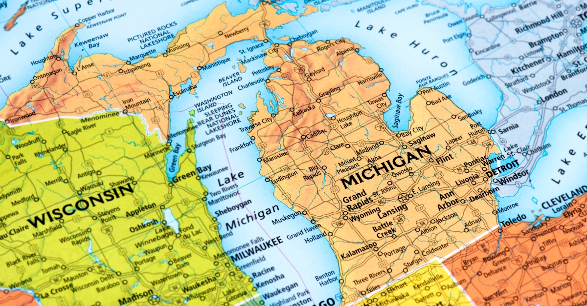 colorful map of the state of Michigan